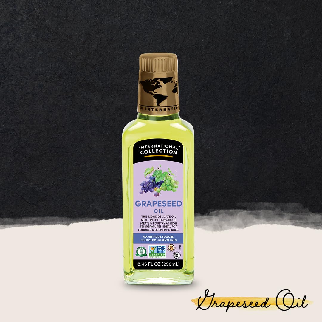 International Collection Grapeseed Oil, 8.45 fl oz (Pack of 1) | Expertly Sourced, Quality Oils | NonGMO Project Certified, No Artificial Flavors, Gluten Free, Vegan, Halal Approved