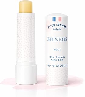 Minois Paris Baby & Kids Lip Balm - 100% Natural Organic Moisturizing Lip Care, Kids Chapstick With Sweet Almond Oil and Rice Wax, Non-Toxic Lip Treatment for Dry Chapped Lips, Made in France 4g