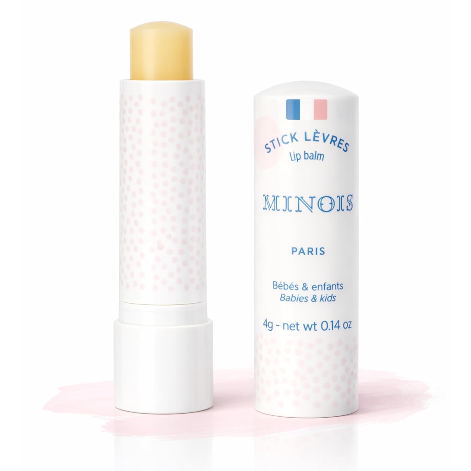 Minois Paris Baby & Kids Lip Balm - 100% Natural Organic Moisturizing Lip Care, Kids Chapstick With Sweet Almond Oil and Rice Wax, Non-Toxic Lip Treatment for Dry Chapped Lips, Made in France 4g