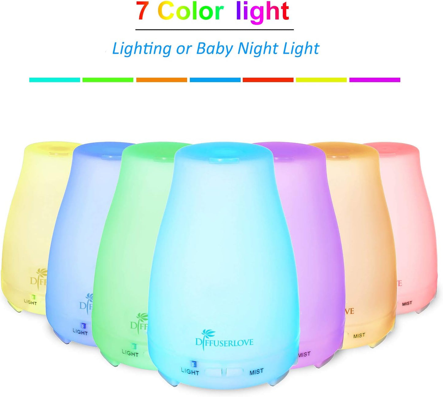 Diffuserlove Essential Oil Diffusers 200ML Remote Control Ultrasonic Mist Humidifiers BPA-Free Aromatherapy Diffuser with 7 Color Lights, Auto Shut-Off for Bedroom Office Kitchen