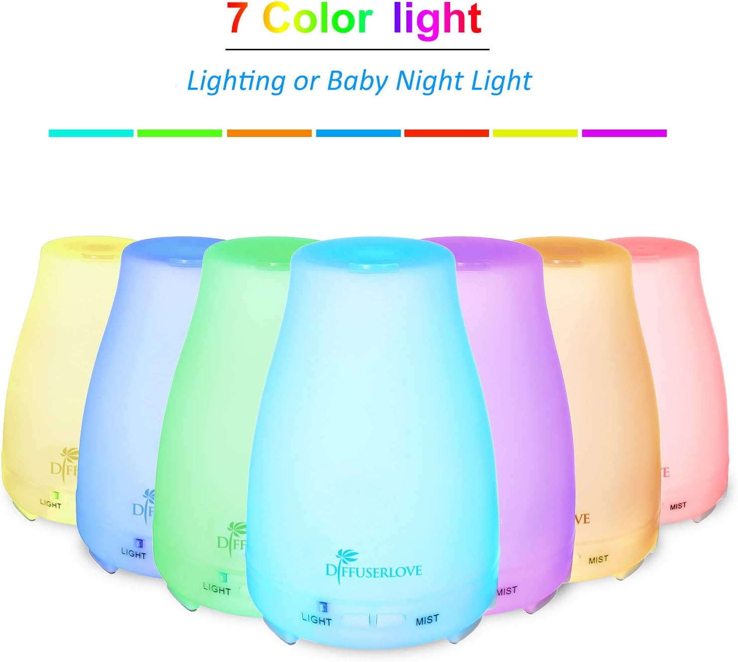 Diffuserlove Essential Oil Diffusers 200ML Remote Control Ultrasonic Mist Humidifiers BPA-Free Aromatherapy Diffuser with 7 Color Lights, Auto Shut-Off for Bedroom Office Kitchen