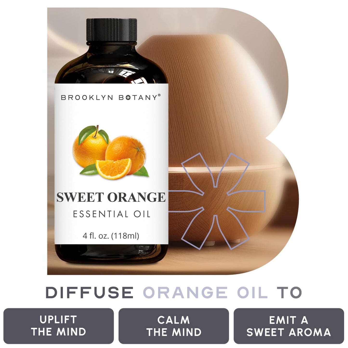 Brooklyn Botany Lavender & Sweet Orange Essential Oils – 4 Fl Oz (Pack of 2) – 100% Pure & Natural – Premium Grade Aromatherapy Oils – Calm & Happiness Blend