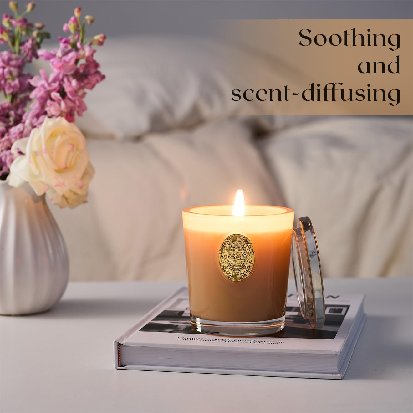 M&SENSE Natural Soy Candle| Santal Brown | 10.2 oz, 55H Burn | Luxury Scented Candle for Relaxation, Gifting, Home Décor | for Bedroom, Office, Party