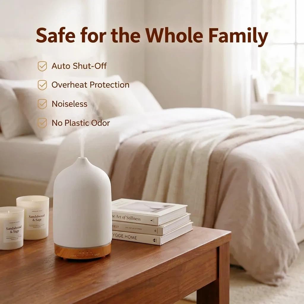 200ml Aromatherapy Diffuser with 7 Soothing Colors, Ultra-Quiet Operation, Auto Timer, and Humidifier for Restful Nights