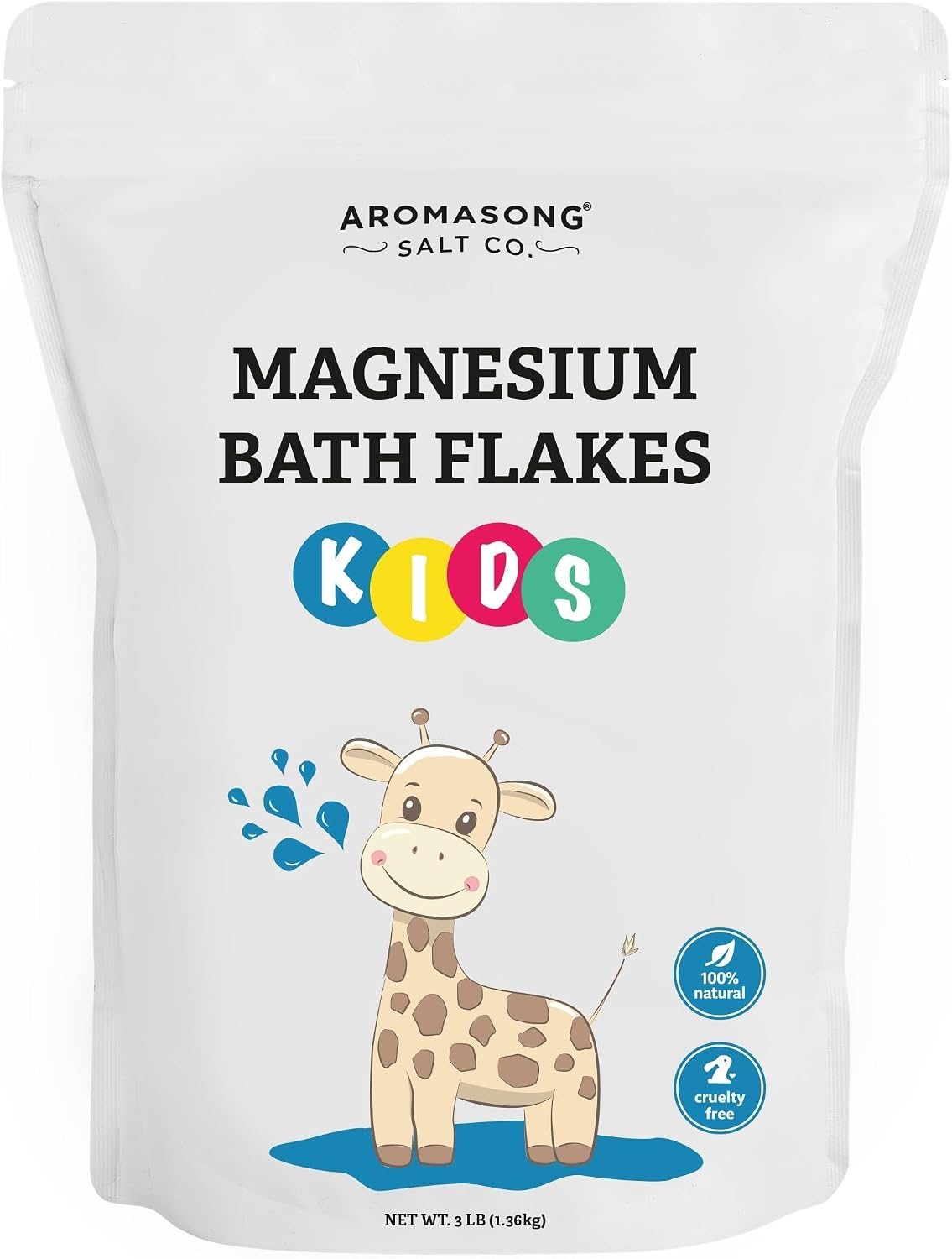 Aromasong Magnesium Flakes for Kids Bath – 3 LB Resealable Bag | Pure Dead Sea Salt Bath Flakes for Kids, Toddlers & Babies | Gentle Calming Epsom Salt Alternative | Soothing Bedtime Detox Soak
