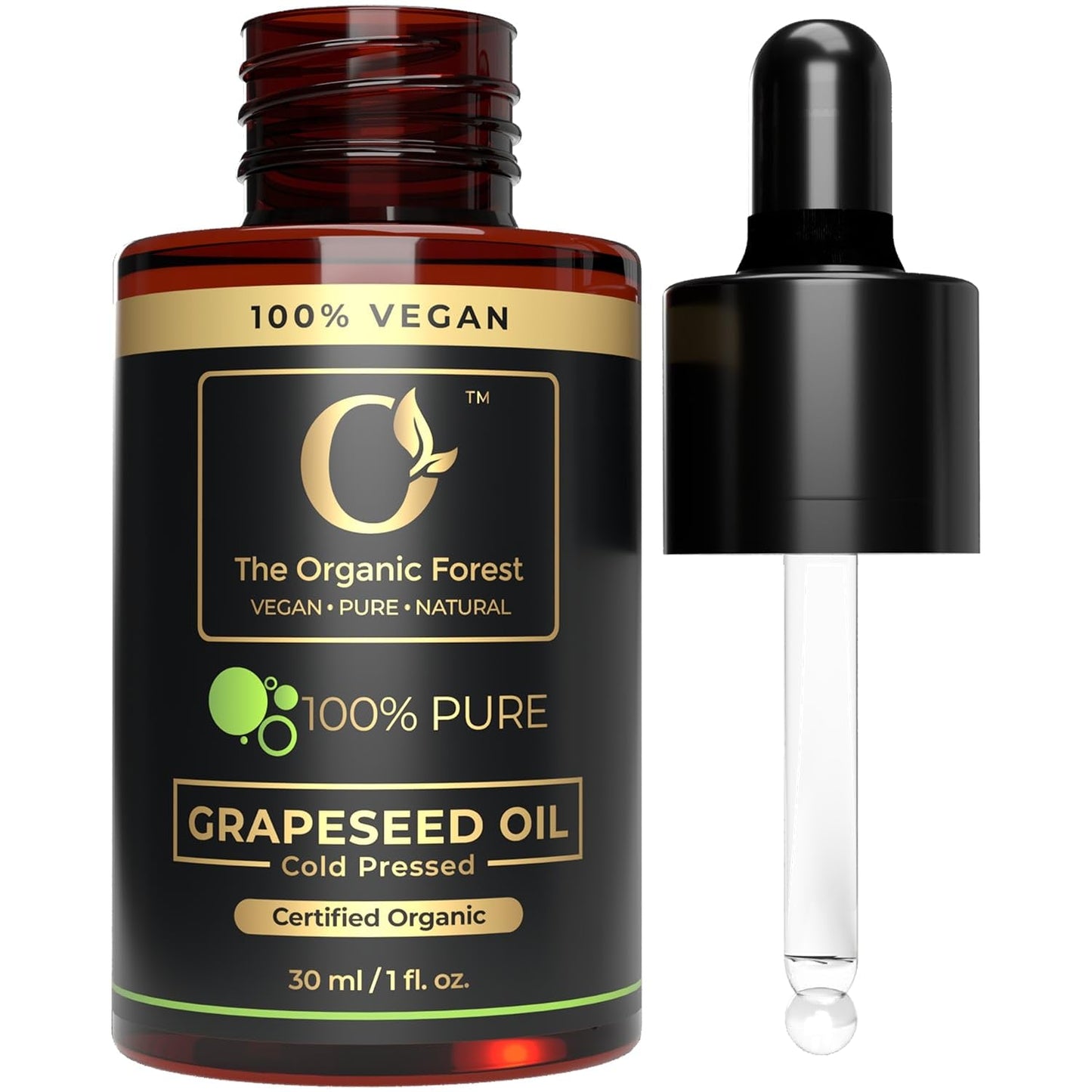 USDA Organic Grapeseed Oil - 100% Pure, Cold-Pressed, Non-GMO - Ideal Massage Oil, Face Oil, Hair Care, Skin Moisturizer - Best Grape Seed Oil for Skin & Hair - 1 Fl oz