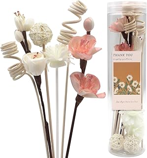 16Pcs Natural Rattan Reed Diffuser Sticks with Handmade Flowers, Aroma Fragrance Diffuser Refill Replacement Set, Strong Scent Absorption for Home Office Bedroom Decor