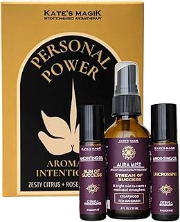 Kate’s Magik Personal Power Aromatic Intention Set, Aura Mist and Anointing Oil Roll-Ons, Bright Citrus & Herbal Wearable Aromatherapy for Confidence, Clarity and Focus