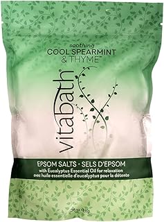 Vitabath Cool Spearmint & Thyme Epsom Salts Relaxing Therapeutic Aromatherapy & Nourishing Skincare - Muscle Soreness & Body Ache Soothing Soak for Women & Men - 36 oz