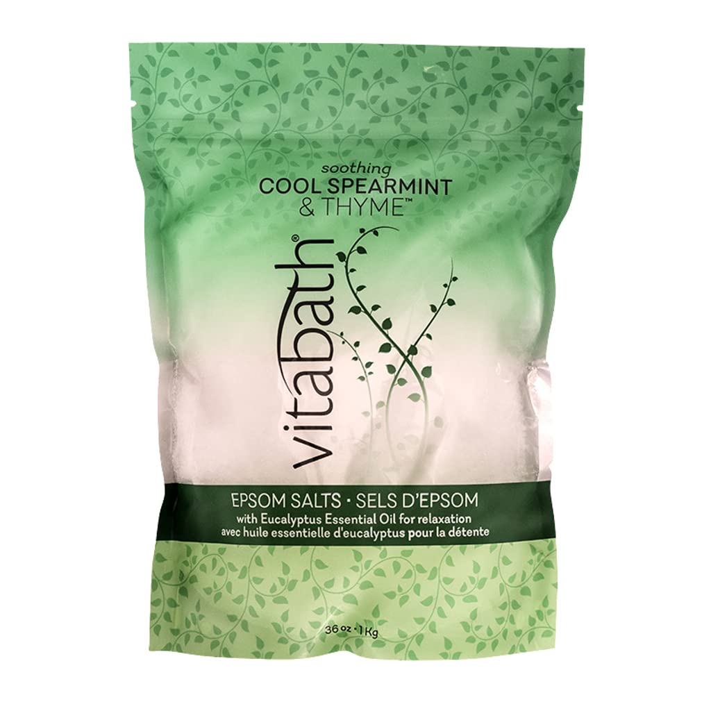 Vitabath Cool Spearmint & Thyme Epsom Salts Relaxing Therapeutic Aromatherapy & Nourishing Skincare - Muscle Soreness & Body Ache Soothing Soak for Women & Men - 36 oz