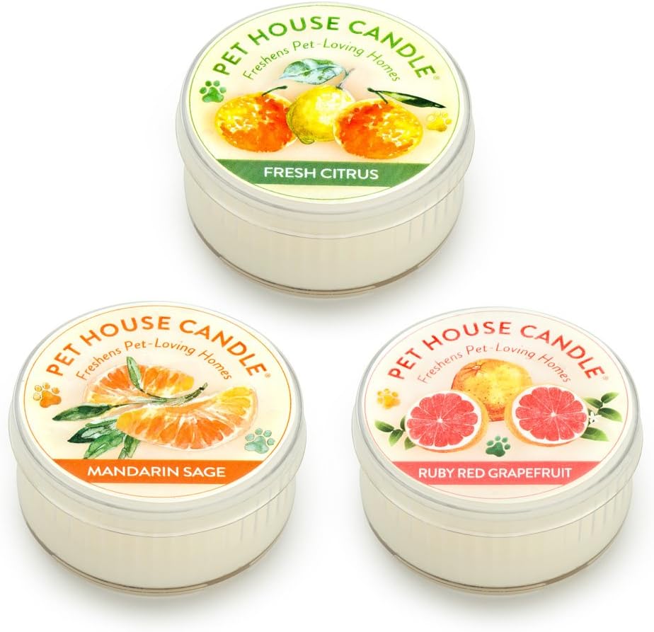 Pet House Mini Candles Made with Natural Soy Wax, Plant Based, Pet Friendly Scented Candles, Citrus Variety Pack of 3