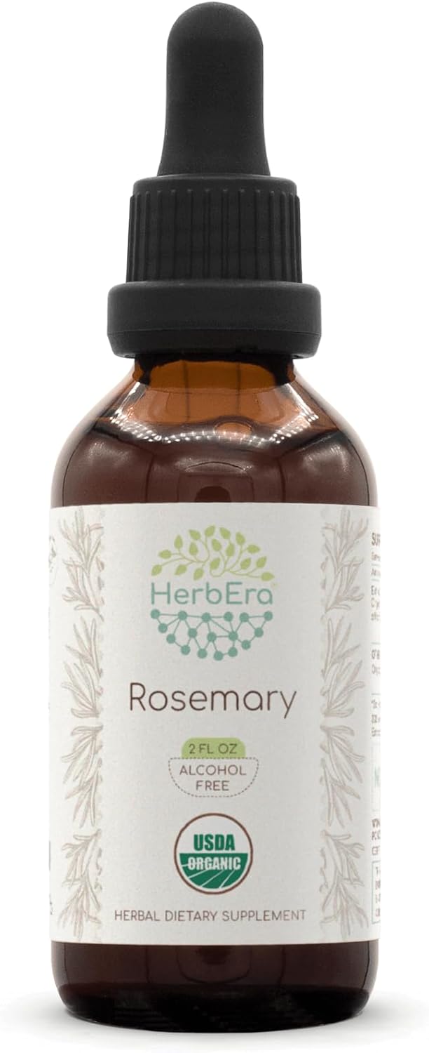 HerbEra Rosemary Liquid Extract, USDA Organic – Alcohol-Free Drops for Memory & Immune Support, Rosmarinus Officinalis Dried Leaf Tincture, Vegan (2 fl oz)