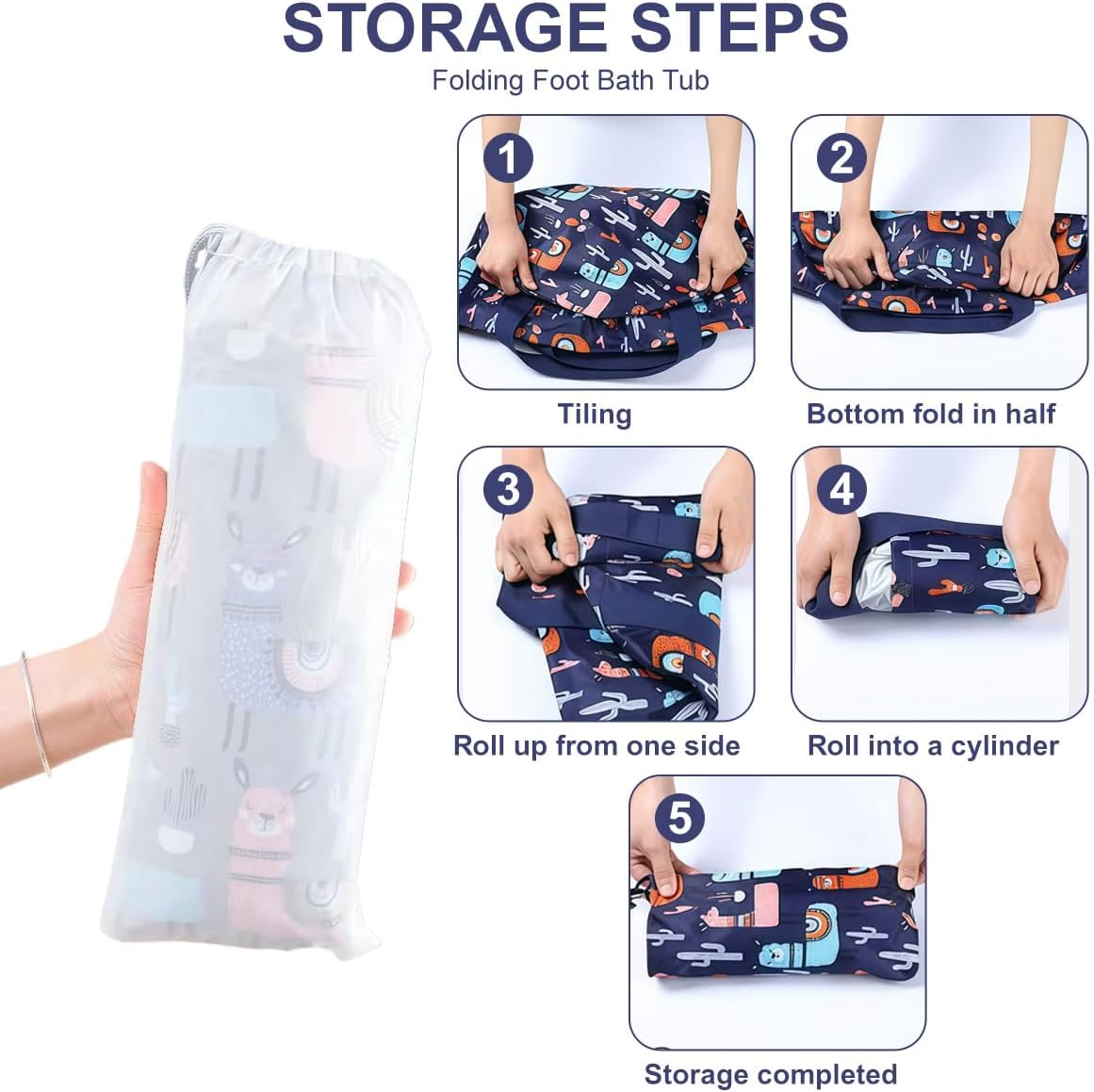 15L 10.6×7.1in Oxford Fabric Collapsible Foot Soaking Tub, Navy Blue Foldable Foot Bath Basin with Handles, Multi-Function Foot Spa Bucket for Home, Travel, Camping & Outdoor