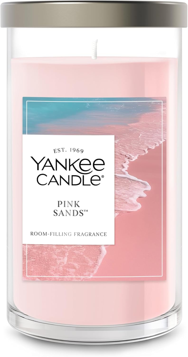 Yankee Candle Medium Pillar Scented Candle with up to 115 Hour Burn Time, Premium Plant Wax Blend for Consistent Burn, 14.25 oz Pillar Candle with Room Filling Fragrance, Pink Sands
