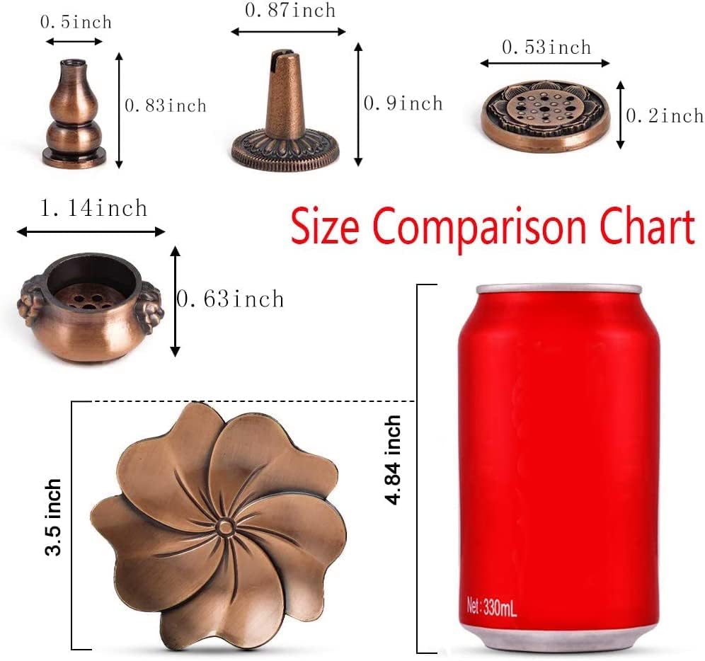 Sakura Flower Incense Holder, 5Pcs Red Bronze Incense Burner Holder with Silk Pouch, Bowl-Shape, Lotus Multi-Holes, Cone Shape and Gourd-Shape for Yoga Living Room Bedroom Home Fragrance