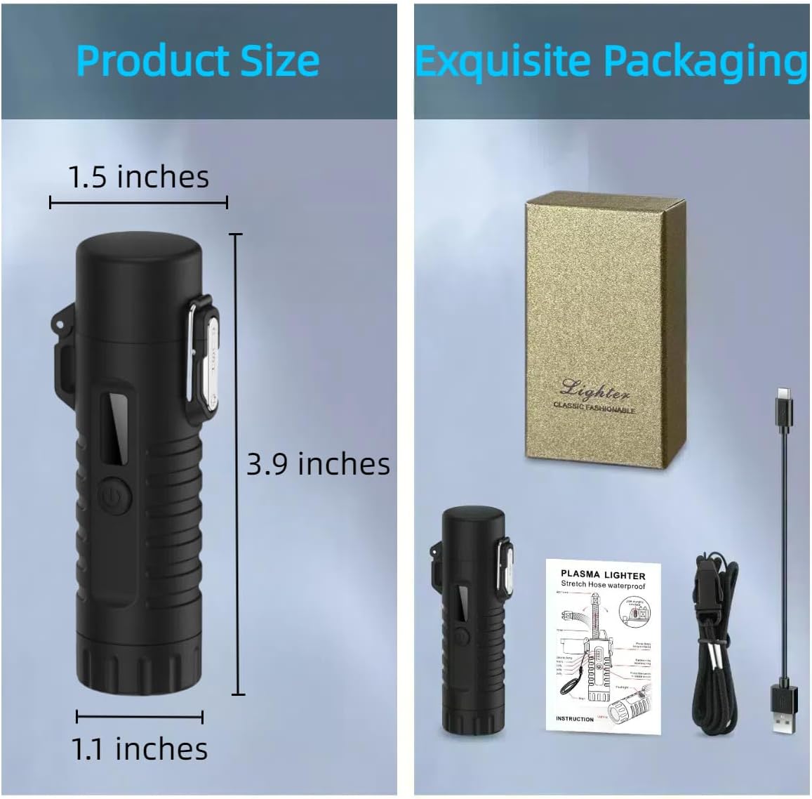 Electric Lighter, Flexible Neck Plasma Arc Lighter, USB C Rechargeable Lighters, Windproof and Waterproof Lighters with Flashlight for Candles, Hiking, Camping, Outdoor Adventure (Black)