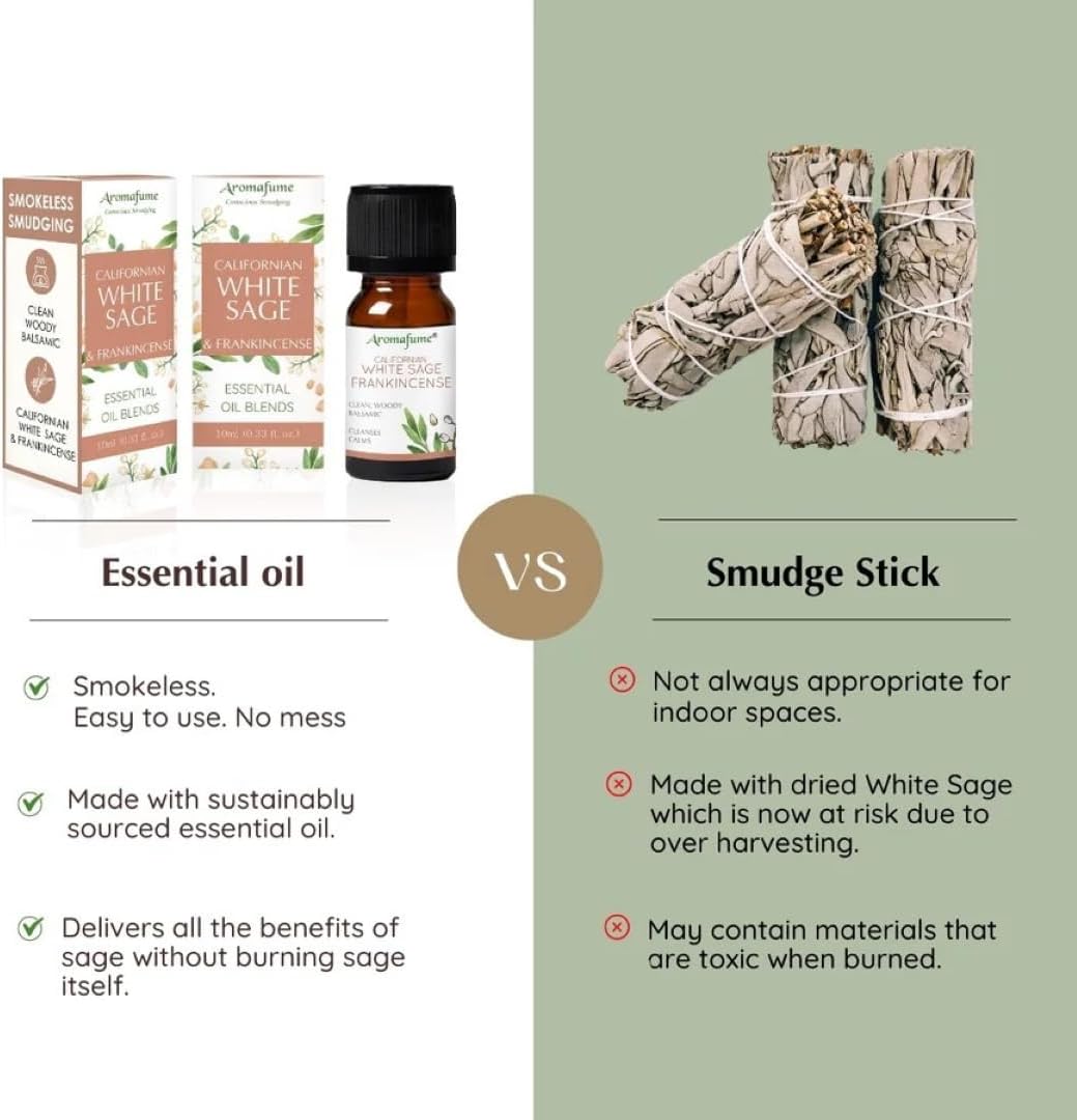 White Sage & Frankincense Essential Oil Diffuser Blend by Aromafume | 3x10ml/0.33 fl oz | Aromatherapy oil for cleansing negative energy, protection | Ethically sourced sage oil for smokeless smudging