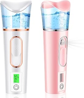 2 Pieces Handy Nano Mist Sprayer with Skin Analyzer Moisture Tester Portable Nano Facial Mister Face Steamer Atomization Mini Eyelash Extensions USB Rechargeable Moisturizing & Hydration for Skin Care