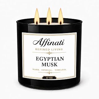 Egyptian Musk Affinati 3-Wick Candle - 17 oz Luxury Soy Blend, Long-Lasting Clean & Fresh Home Fragrance, Premium Soft Powder Scented Candles Jar, Spa Aromatherapy & Luxury Gifts for Women