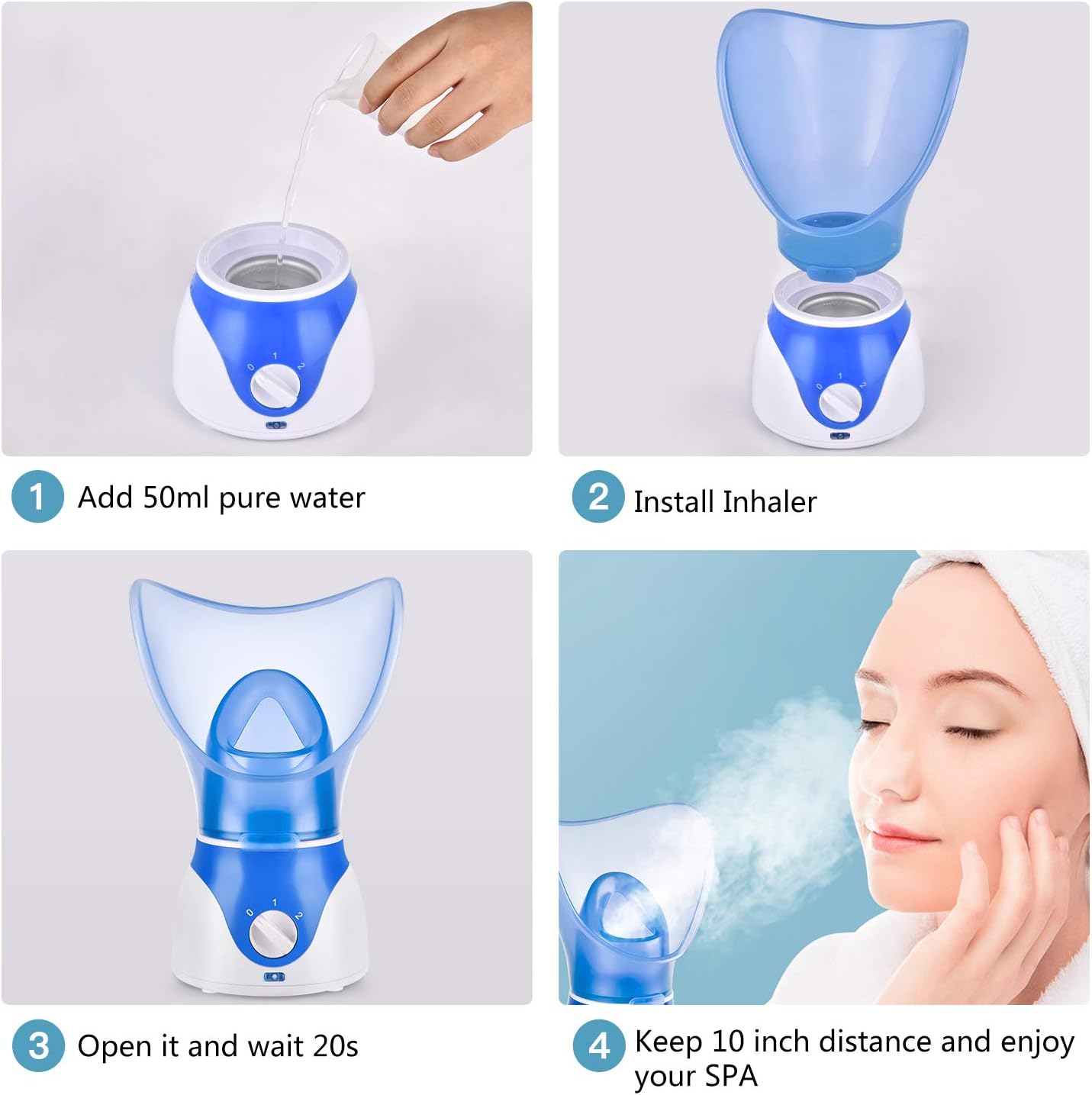Face Steamer for Facial Deep Cleaning, Facial Steamer for Women, 2 Modes Nano Ionic Facial Steamer for Unclogs Pores, Hydrating, Blue(Include Blackhead Remover Kit, Brush, Headband)