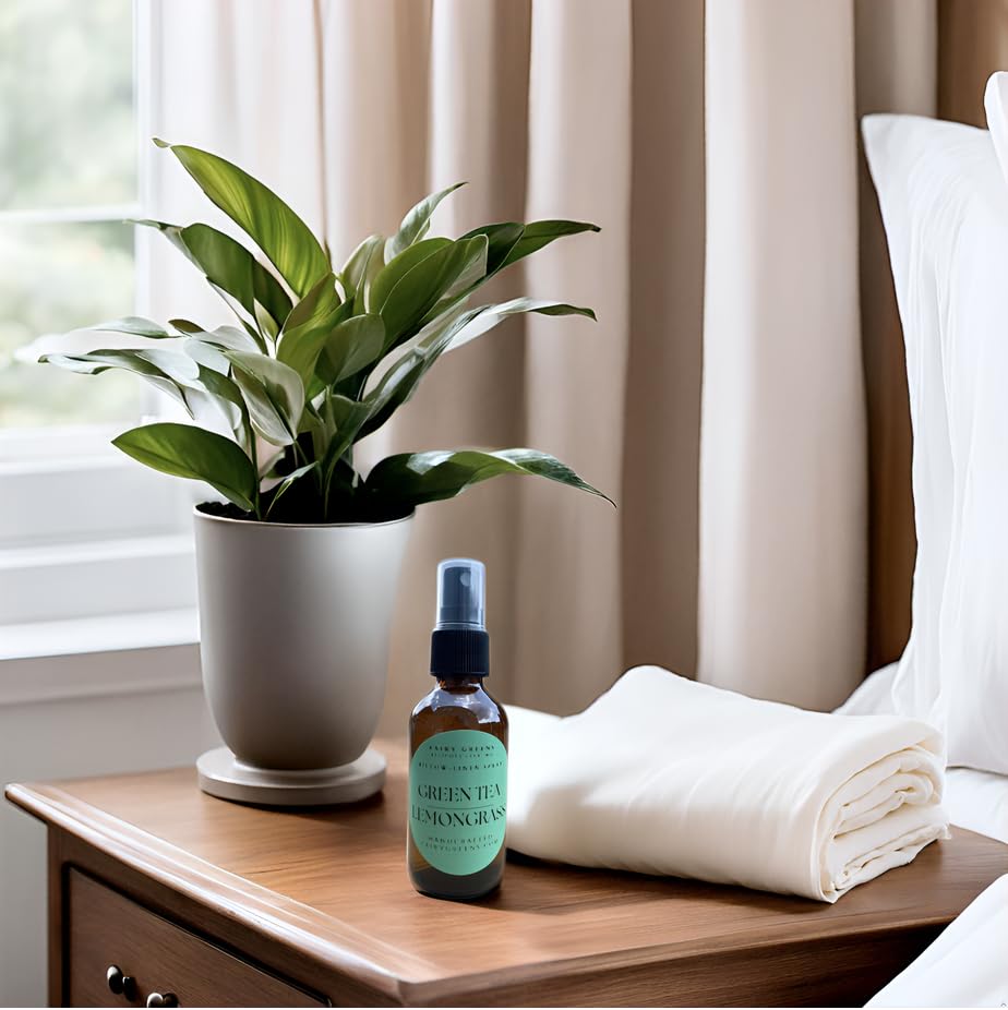 Green Tea and Lemongrass Pillow/Linen/Body Spray by Fairy Greens Lavender Farm in Ellicott City, MD | All Natural | 2oz Amber Bottle