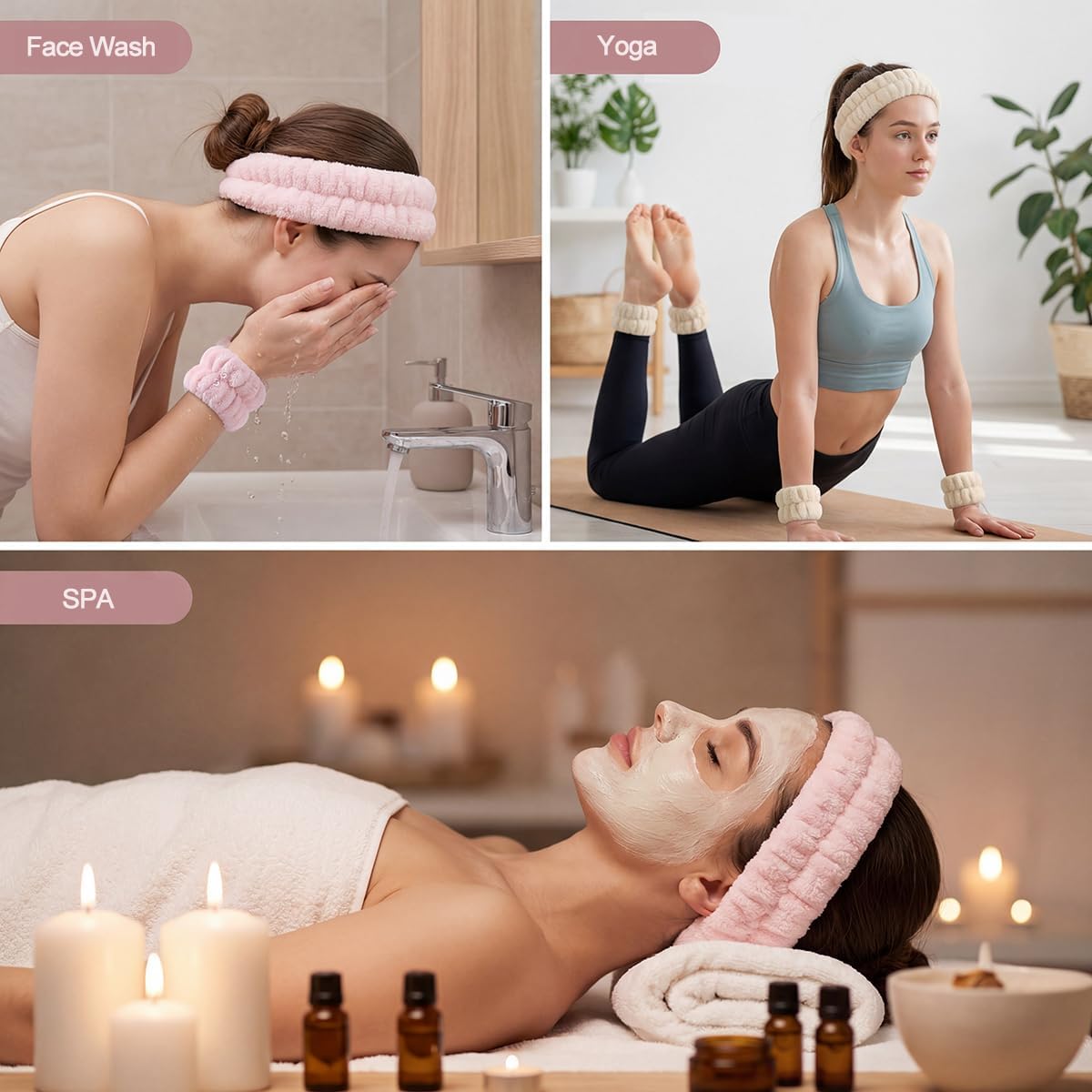 Wrist Towels for Washing Face for Women,Men, Microfiber Spa Wristbands Absorbent Face Washing Wristbands Headband Set Prevent Liquid from Spilling