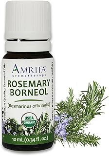 Amrita Aromatherapy Organic Rosemary Borneol Essential Oil, 100% Pure Undiluted Rosemarinus officinalis, Therapeutic Grade, Premium Quality Aromatherapy Oil, Tested & Verified, 60ML