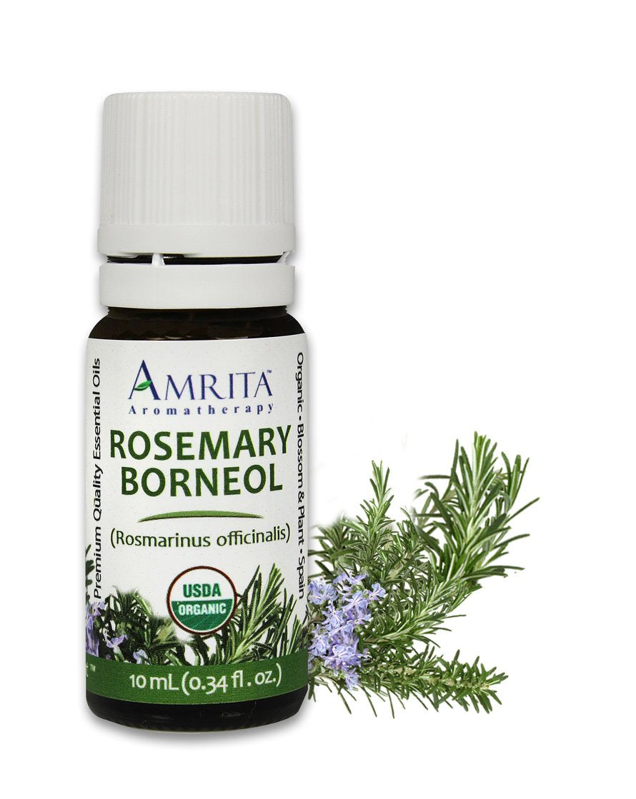 Amrita Aromatherapy Organic Rosemary Borneol Essential Oil, 100% Pure Undiluted Rosemarinus officinalis, Therapeutic Grade, Premium Quality Aromatherapy Oil, Tested & Verified, 60ML