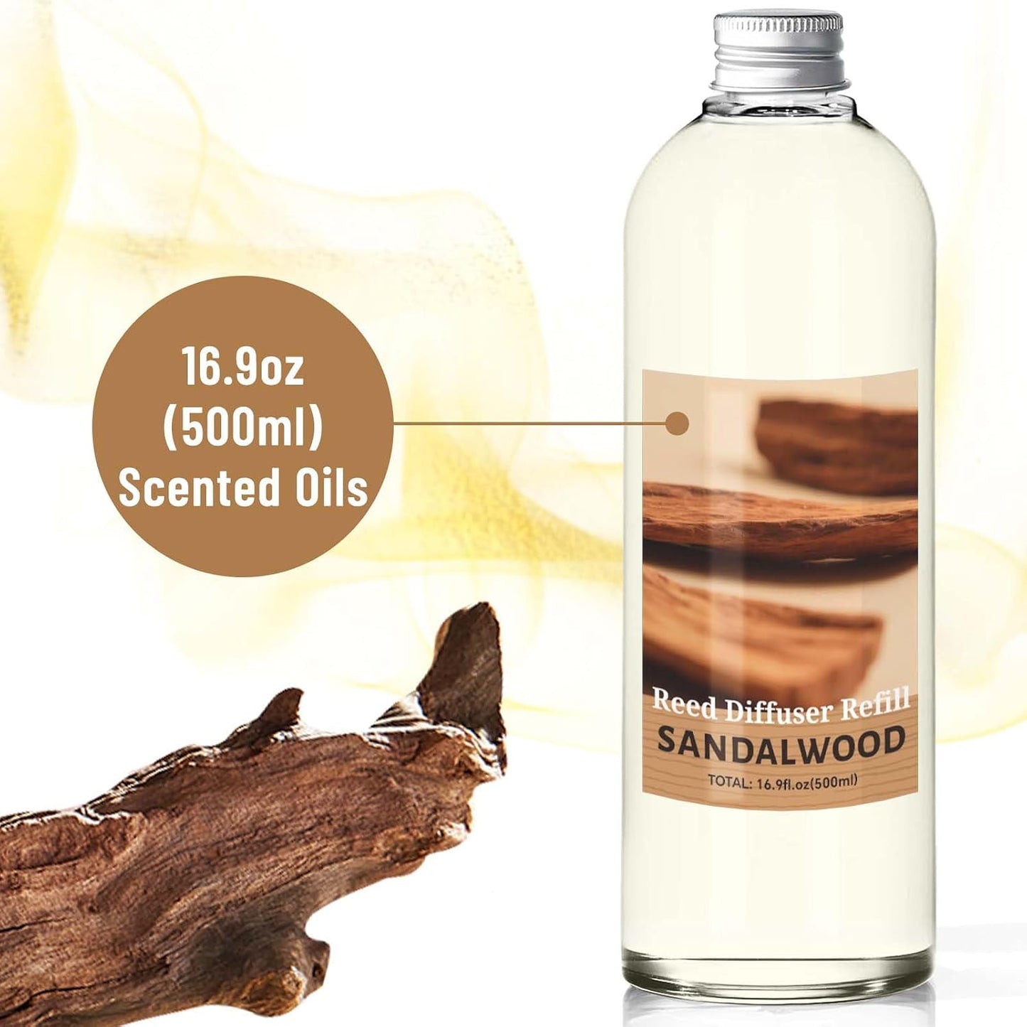 STRN Sandalwood Reed Diffuser Refill 500ml with 6 Natural Reed Sticks, Premium Aromatherapy for Home, Long-Lasting Fragrance for Living Room, Bedroom, Office | Alcohol-Free