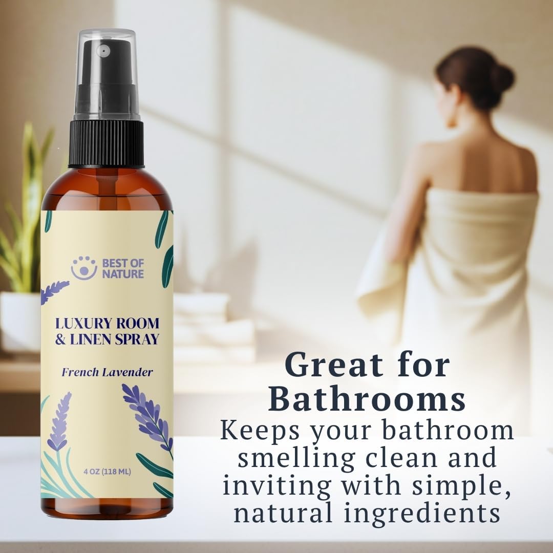 Best of Nature Luxury Room & Linen Spray – All-Natural Essential Oil Air Freshener for Home, Bedroom, Bathroom & Linens – Plant-Based, Family-Safe, Relaxing Aromatherapy Mist (French Lavender)
