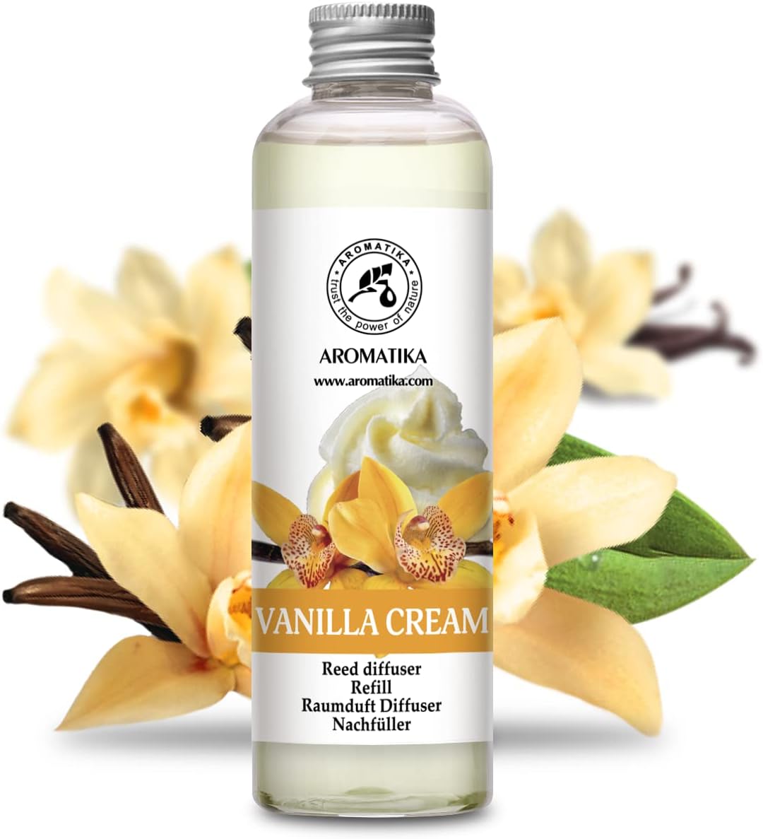 Reed Diffuser Refill Vanilla Cream 6.8 Fl Oz - Fresh & Long Lasting Fragrance - Reed Diffuser Oil Refill for Aromatherapy - Home Fragrance - Office - Restaurant - Fresh Fragrance