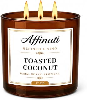 Affinati Toasted Coconut 3 Wick Scented Candle – Large Soy Blend Candle, Strong Scent Throw Warm Rich Paradise Tropical Vibe Candle, Premium Clean Burning Luxury Gift