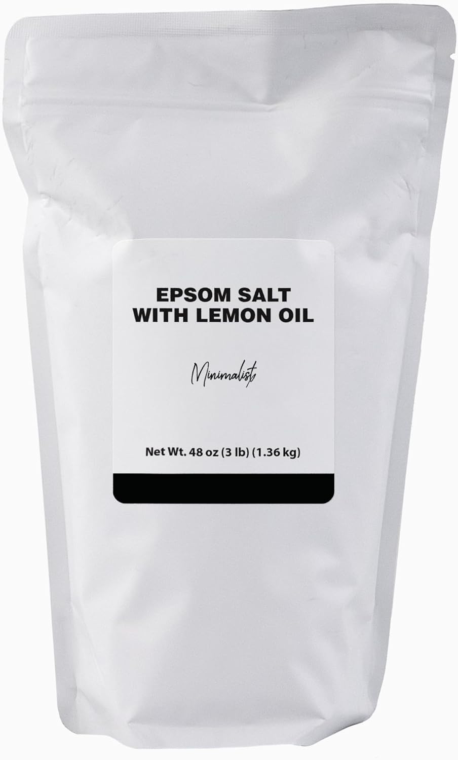 Minimalist Epsom Salt with Lemon Oil, Perfect for Scented Baths and Foot Soaks, Packaged for Convenience in a Refillable Bag (48 Ounce)