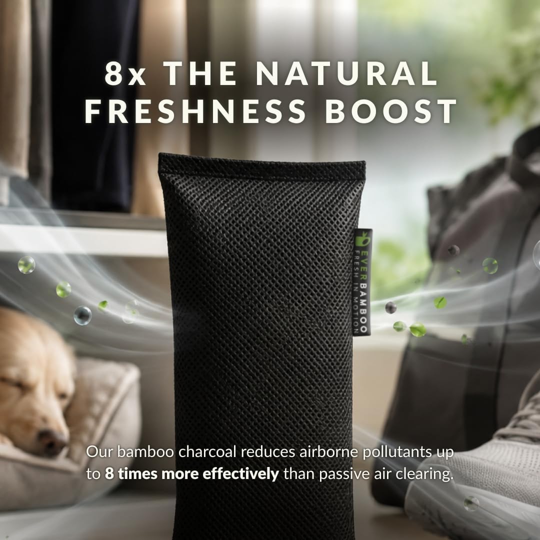 Ever Bamboo Drawer Deodorizer & Dehumidifier - Natural Bamboo Charcoal Odor Absorber, 8 x 10g. Single pack