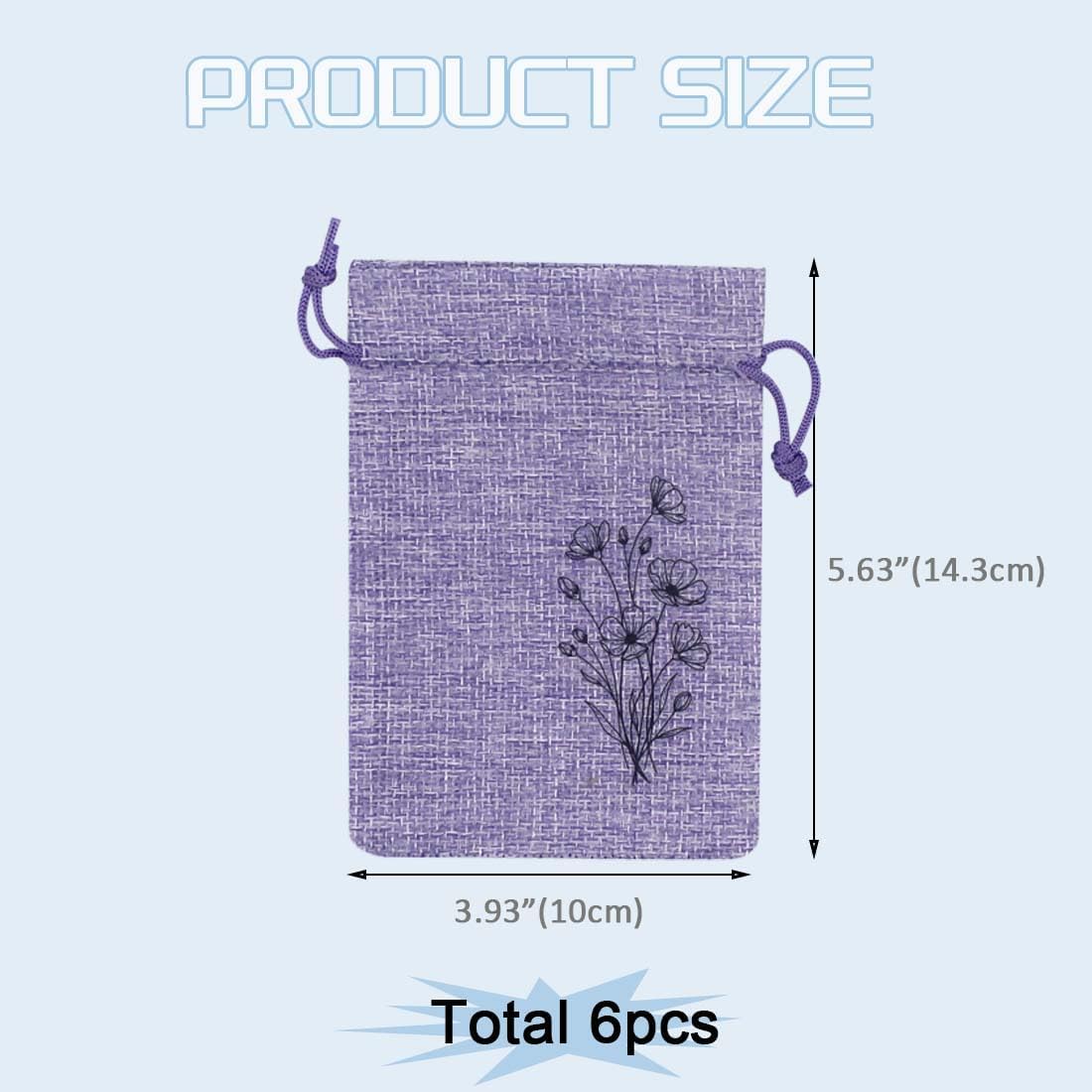 6Pcs Small Sachet Bags, Sachet Bags Empty for Lavender with Drawstring, Embroidered Canvas Empty Sachets Bag, for Spices, Jewelry, Candy, Lavender Buds, Purple