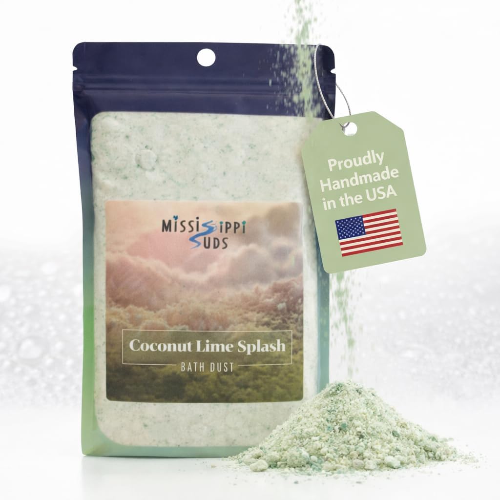 Bath Bomb Dust for Kids, Women, Powder, Salts, Goat Milk Soak, Fizzies, Ginger, Bubbles, Fizz, Mississippi Suds (Coconut Lime Splash)