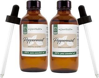 2 Bottles - Peppermint Essential Oil - 4 fl oz - 100% Pure Essential Oil - Amber Glass Bottle w/Glass Dropper - GreenHealth