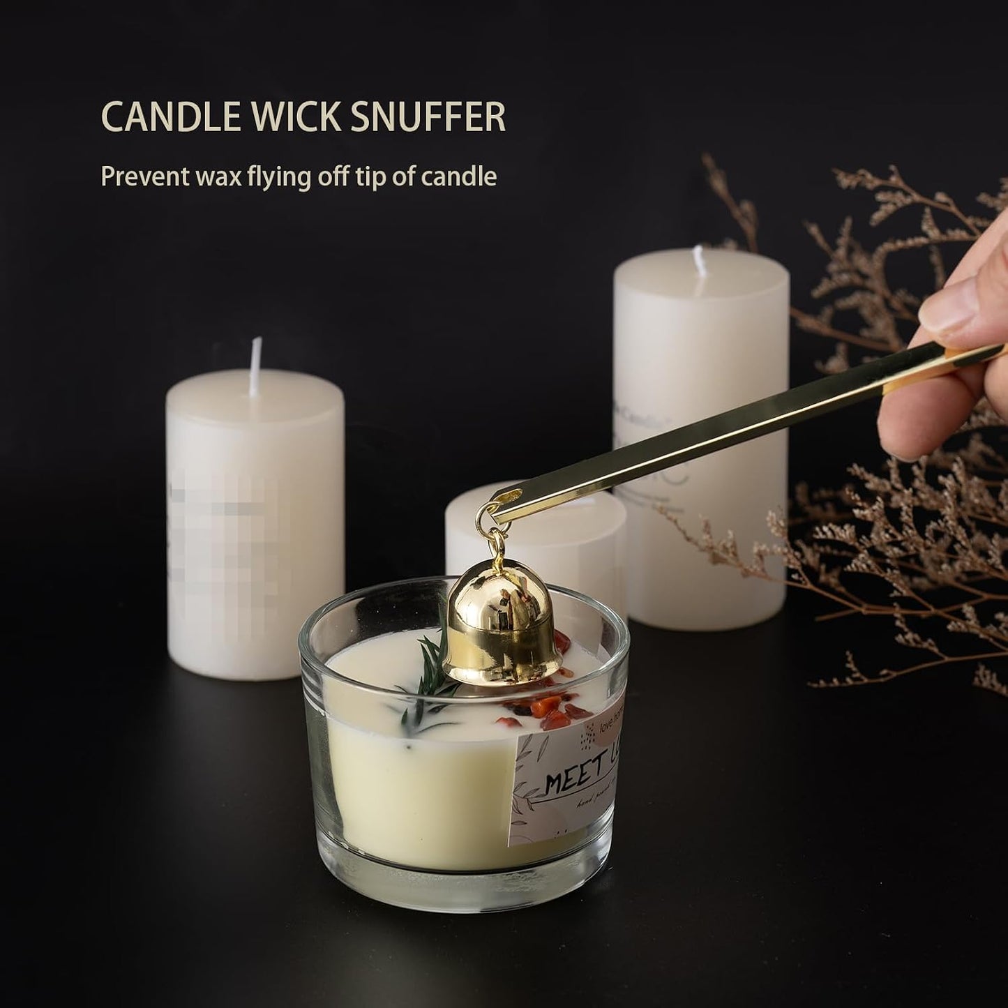 4 Pack Gold Essential Candle Accessory Set, Precision Wick Trimmer Elegant Wick Dipper, Stylish Snuffer Tray Holder, Perfect for Candle Enthusiasts/Lovers