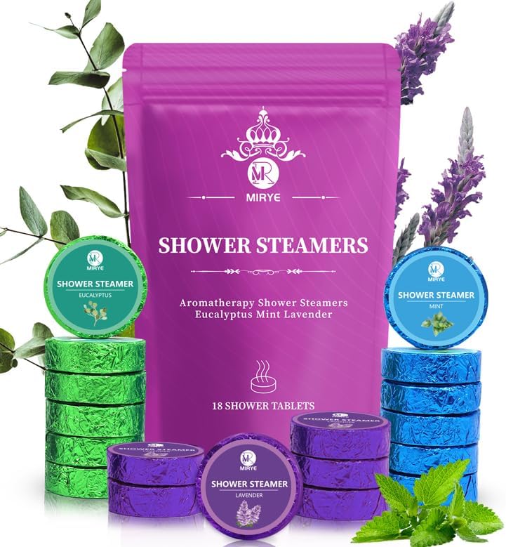 MR MIRYE Shower Steamers Aromatherapy Gifts for Women&Men, 18-Pack Organic Eucalyptus Lavender Mint Essential Oil Shower