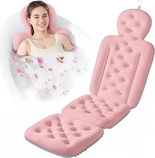 Luxury Bath Cushion, Full Body Bathtub Pillow with 160 Suction Cups, Bath Mat for Head and Neck Support, with Laundry Bag (​Light Pink, 51" x 16")