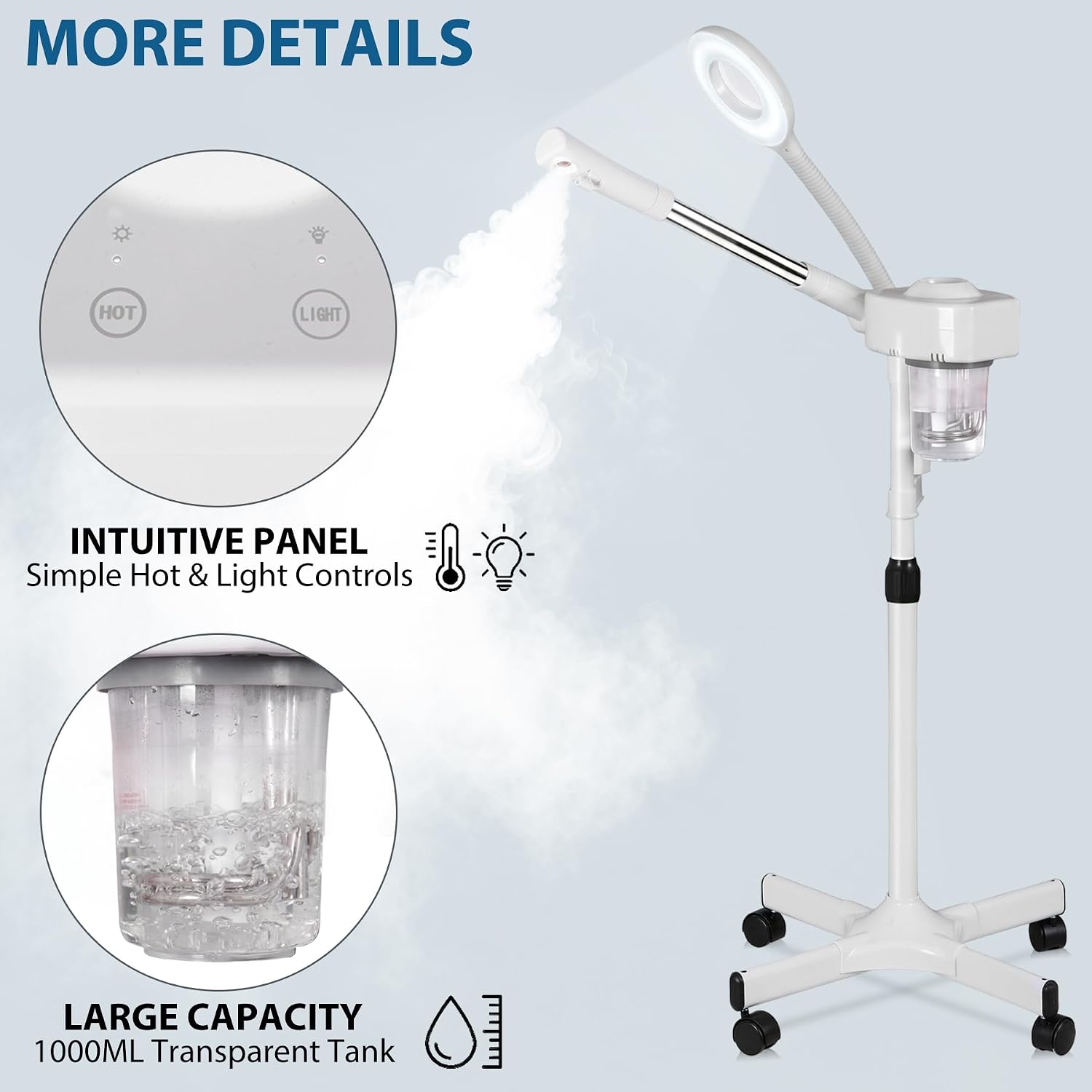 Professional 2 in 1 Facial Steamer for Face Deep Cleaning Ozone Face Steamer with 5X Magnifying Lamp Hot Mist Function for Salon Spa Home Beauty Equipment