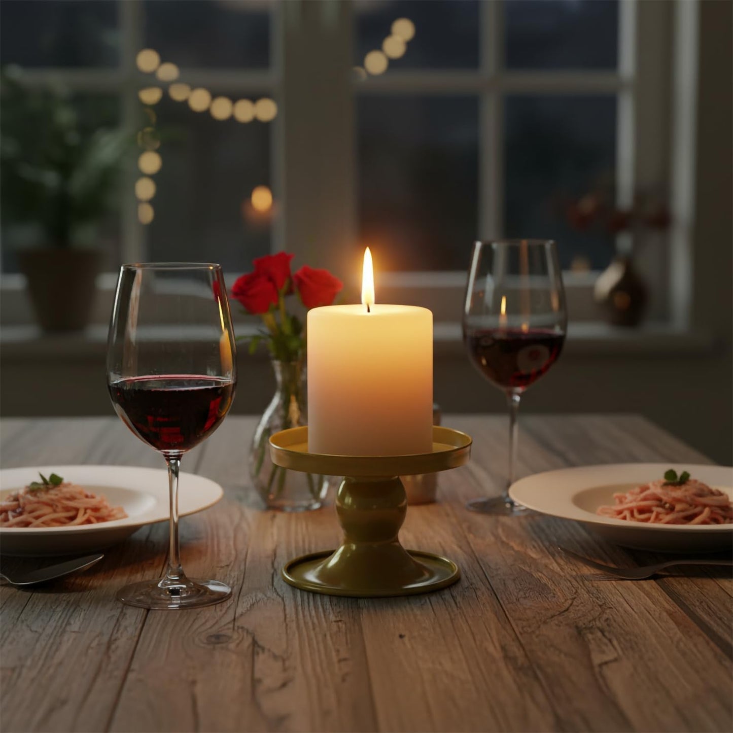 Table Yellow Candle Holders – Set of 2 | Reversible Metal Candle Stand for Pillar & Taper Candles | Stylish Tabletop Candle Tray for Home Décor, Weddings & Special Occasions (Yellow)