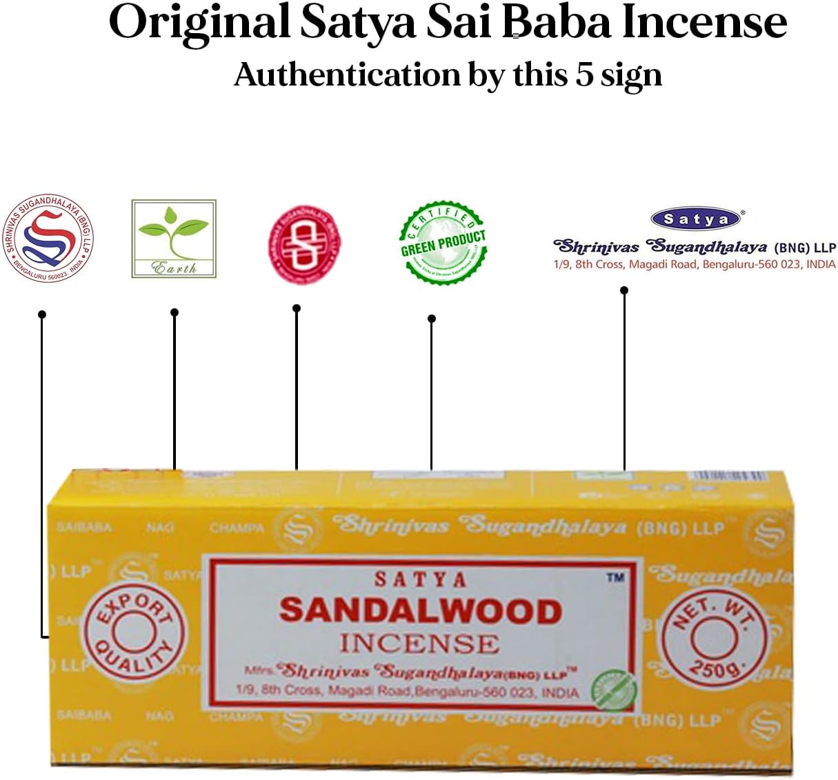 Satya Sai Baba Satya Sandalwood 250 gm Incense Sticks with Free Vedic White Sage Natural Incense Cones (Agarbatti Box 250 Grams All Sticks for Refinement, Concentration and Serenity)