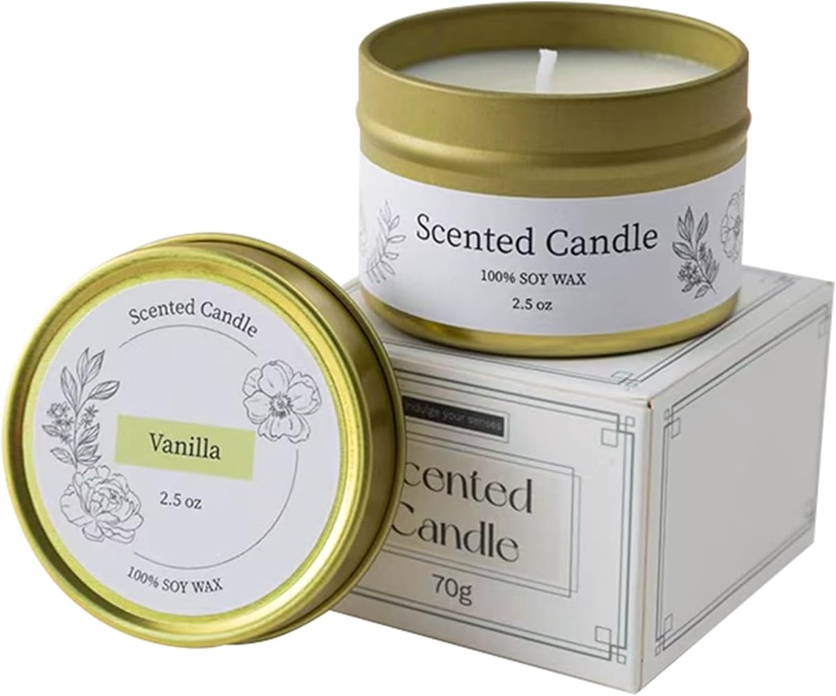 A Single Gift Box of Scented Candles with Soy Wax, offering a Premium and Atmospheric Fragrance (Vanilla)