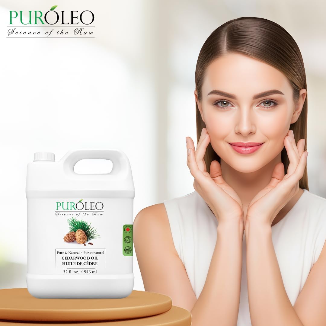 PUROLEO Cedarwood Essential Oil 32 Fl Oz/946 ML (Packed in Canada) 100% Pure & Natural Cedarwood Oil for Aromatherapy, Relaxation, and Skin Care - Cedarwood Oil for Diffuser
