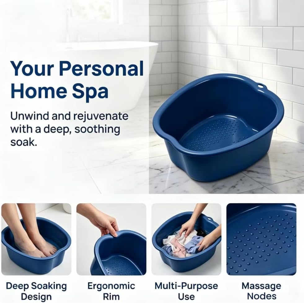 Ytterbium Foot Soaking Bath Basin, Large Massage Foot Soaking Tub, Plastic Home Spa Pedicure Bucket, Relaxation & Stress Relief, Suitable for Women & Men (Black)
