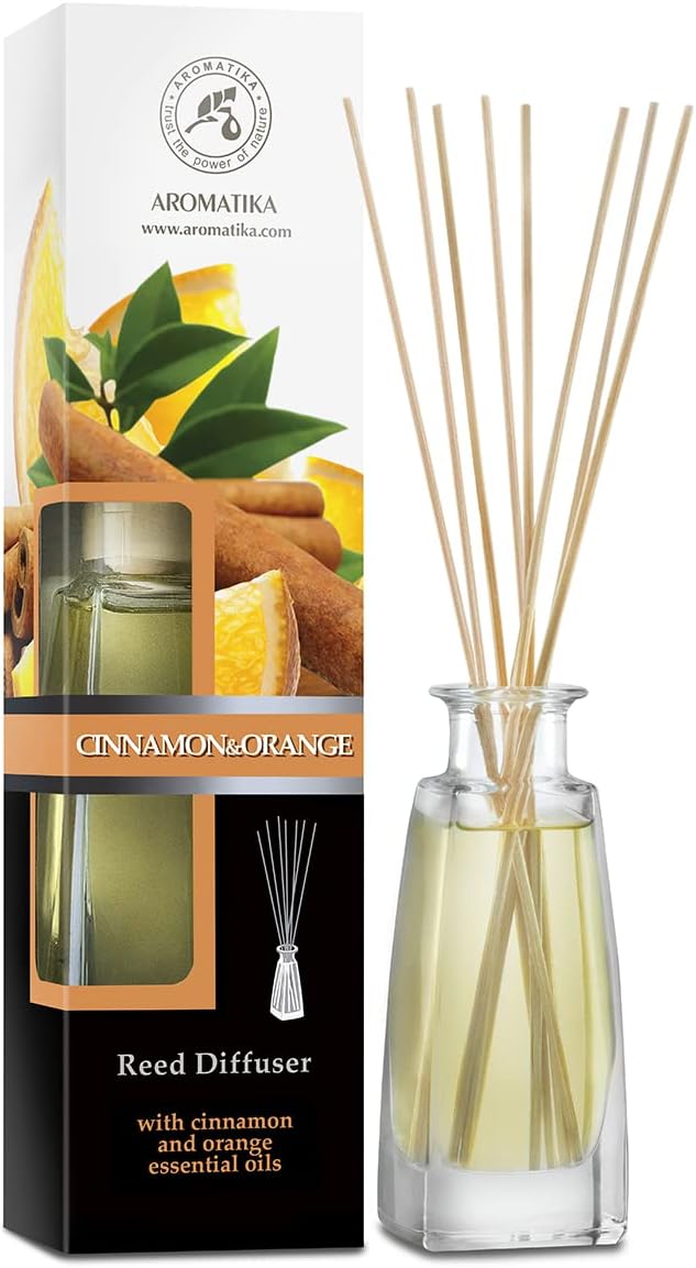Reed Diffuser Cinnamon & Orange 3.4 Fl Oz (100ml) - Room Diffuser with Cinnamon and Orange Essential Oils - Fragrance Diffuser with Rattan Sticks - Christmas Scent - Scented Diffusers - Home Fragrance
