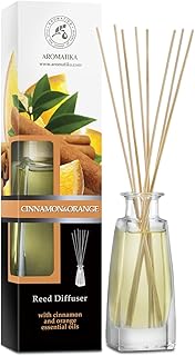 Reed Diffuser Cinnamon & Orange 3.4 Fl Oz (100ml) - Room Diffuser with Cinnamon and Orange Essential Oils - Fragrance Diffuser with Rattan Sticks - Christmas Scent - Scented Diffusers - Home Fragrance