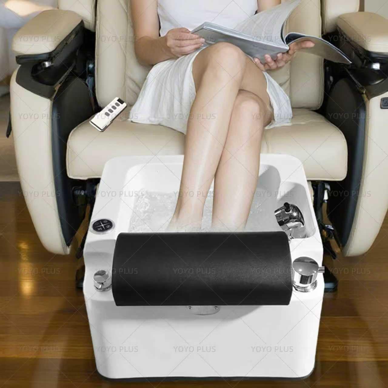 Acrylic Pedicure Foot Spa Basin, Integrated Molding Foot Soak Tub with Surfing Massage, LED Color Changing Lights, Pull Out Shower Head for Beauty Salon & Home Use