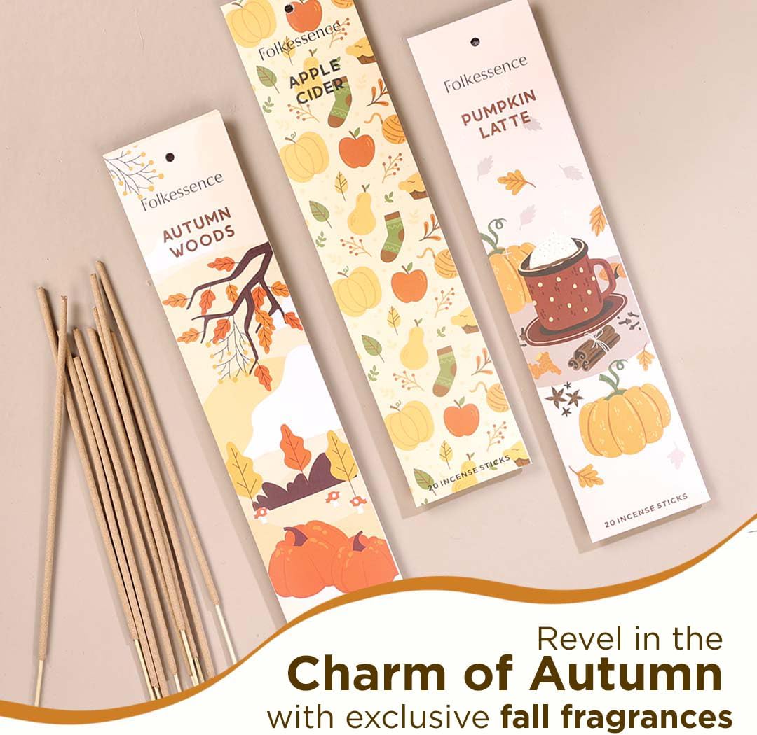 Folkulture Incense Stick Gift | Set of 3 Pumpkin Spice Organic Incense Sticks | Non-Toxic Xmas Decor for Indoor Decorations, Gift | Inscents-Sticks for Women